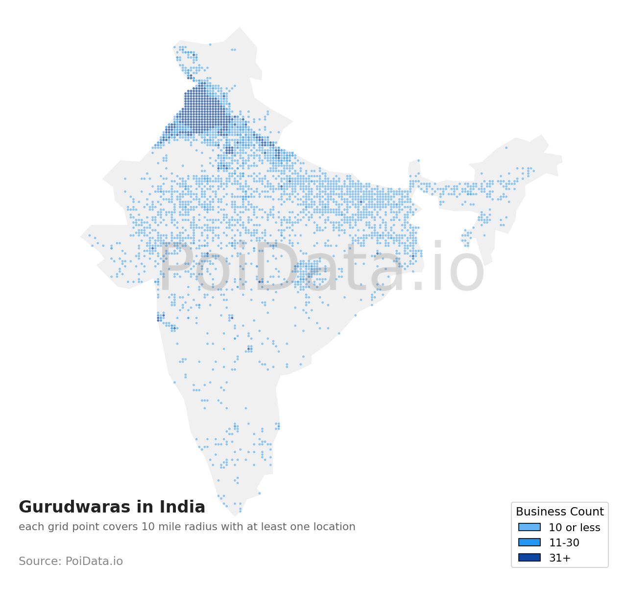 Gurudwara density map for India