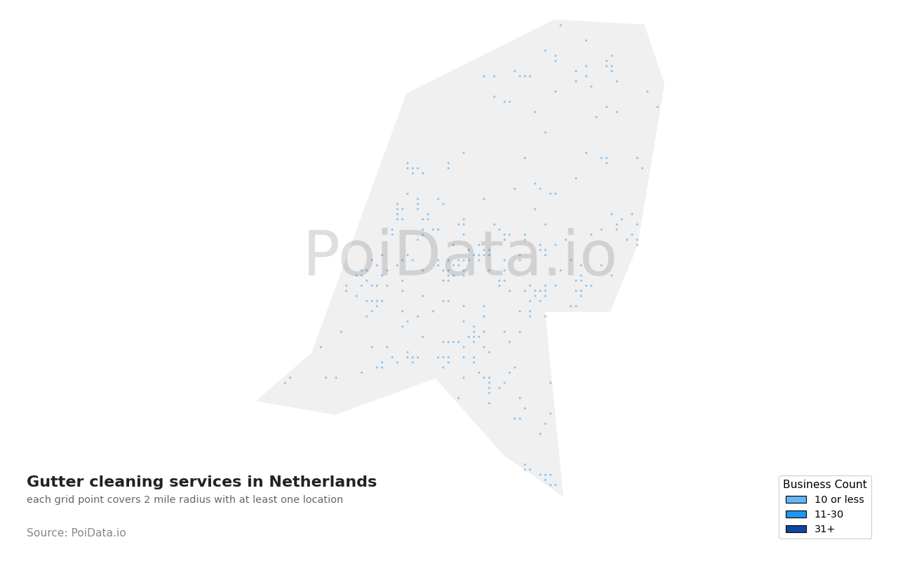 Gutter cleaning service density map for Netherlands