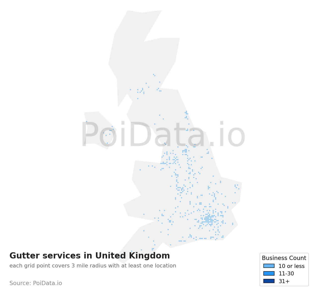 Gutter service density map for United Kingdom