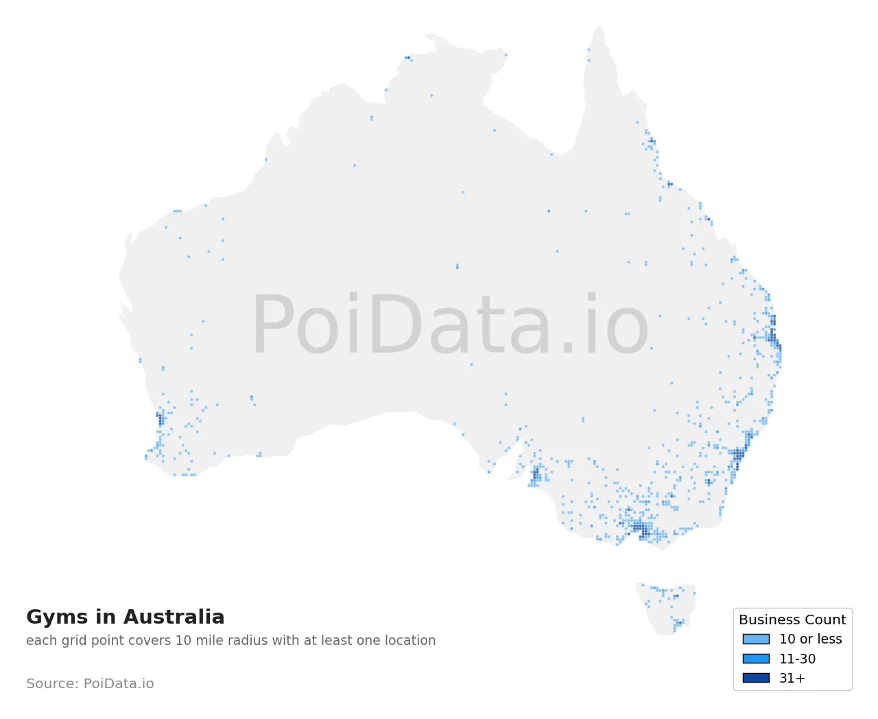 Gym density map for Australia