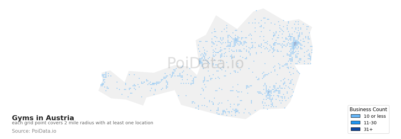 Gym density map for Austria