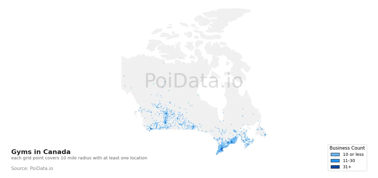 Gym density map for Canada