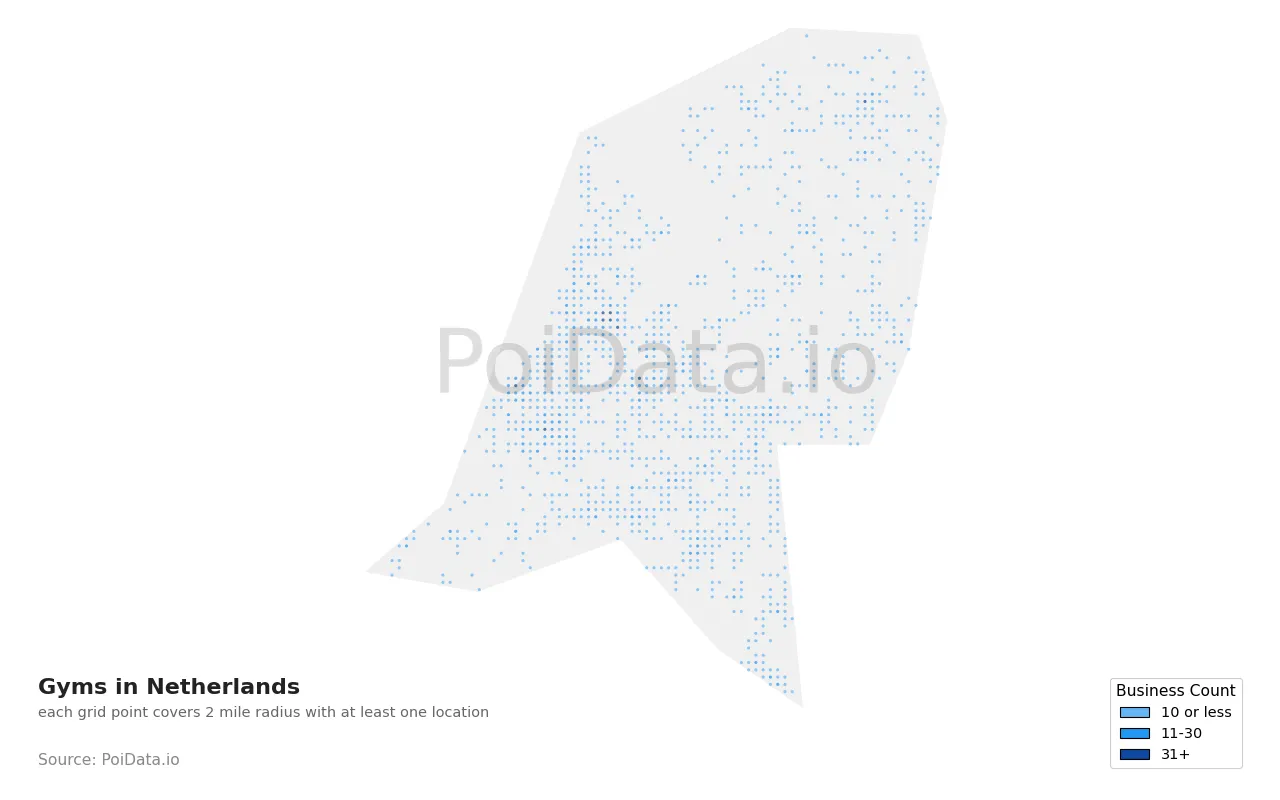 Gym density map for Netherlands