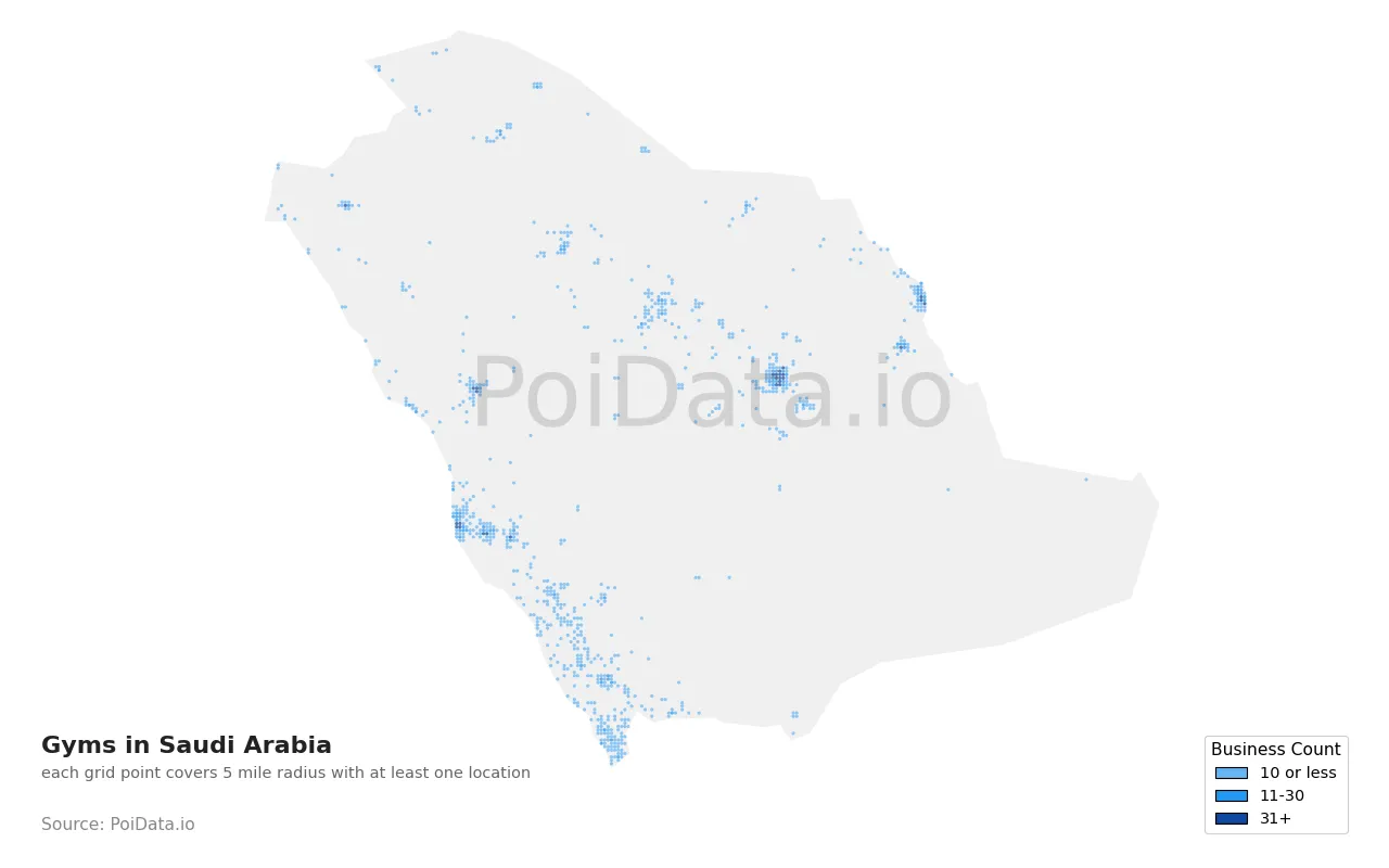 Gym density map for Saudi Arabia