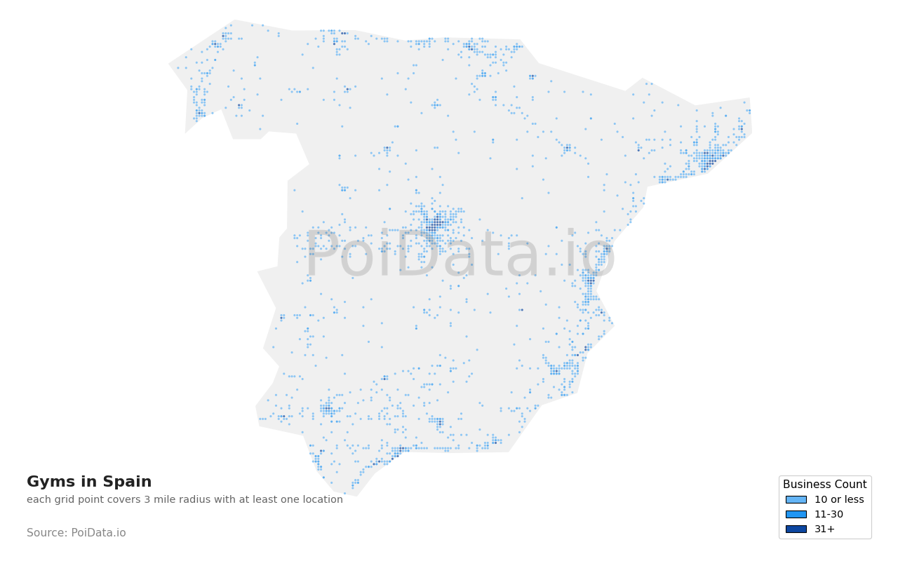 Gym density map for Spain