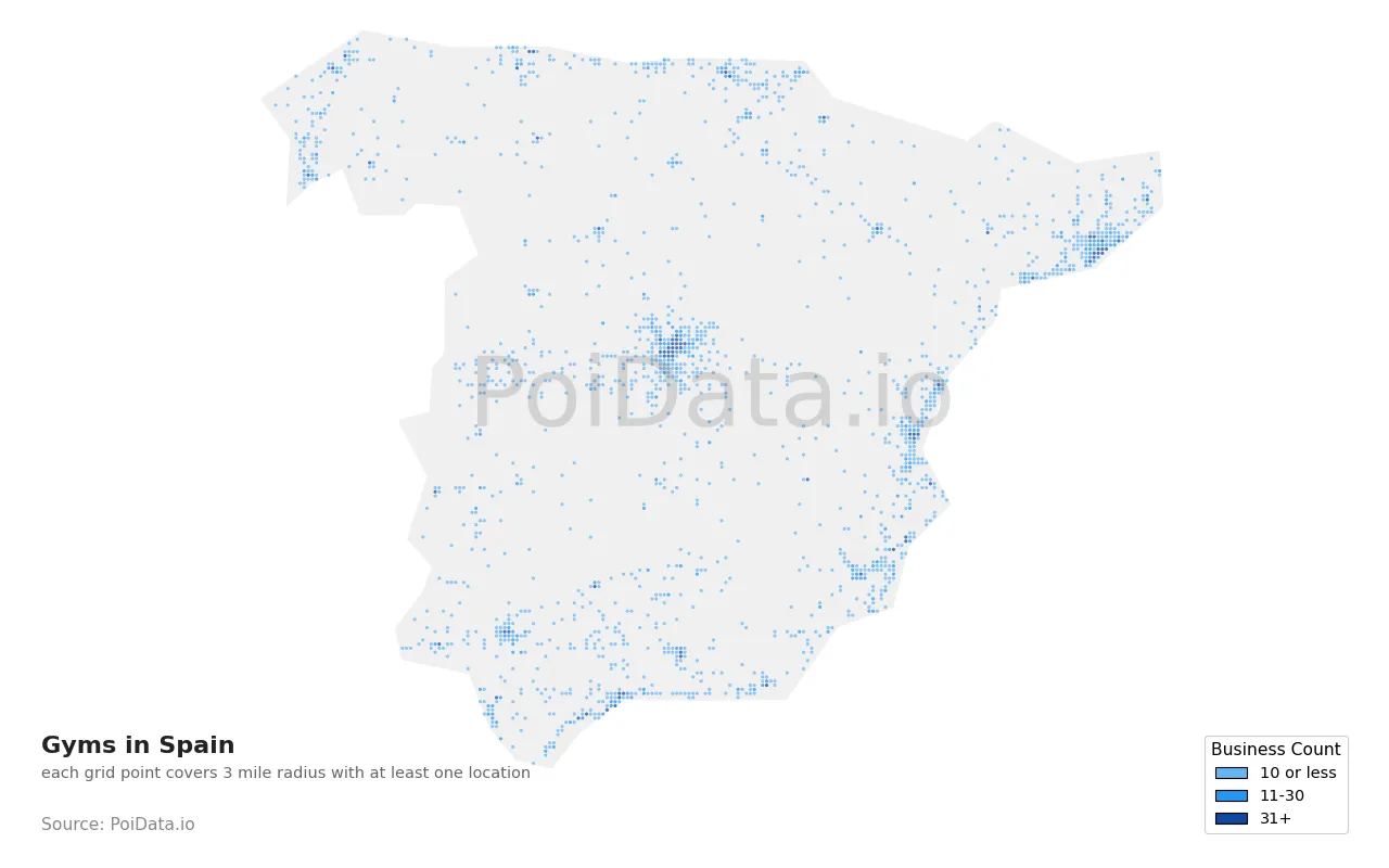 Gym density map for Spain