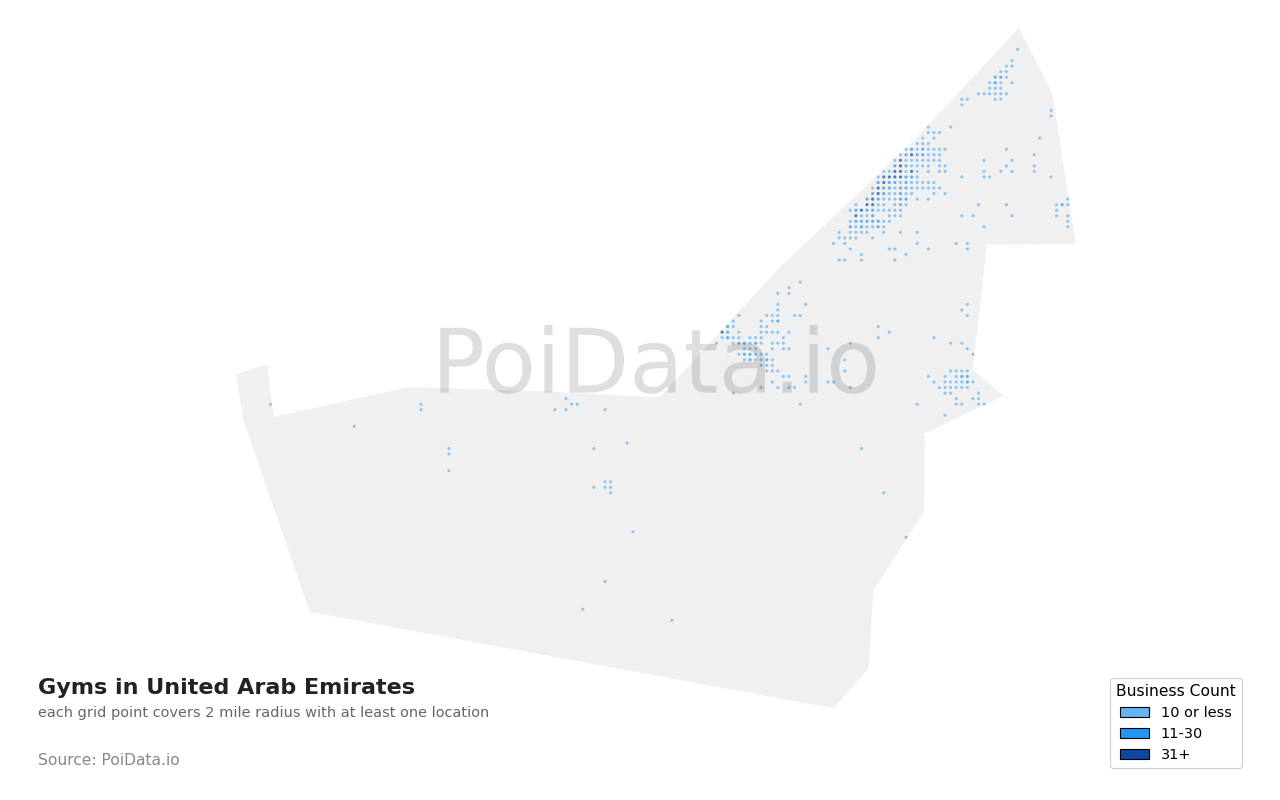 Gym density map for United Arab Emirates