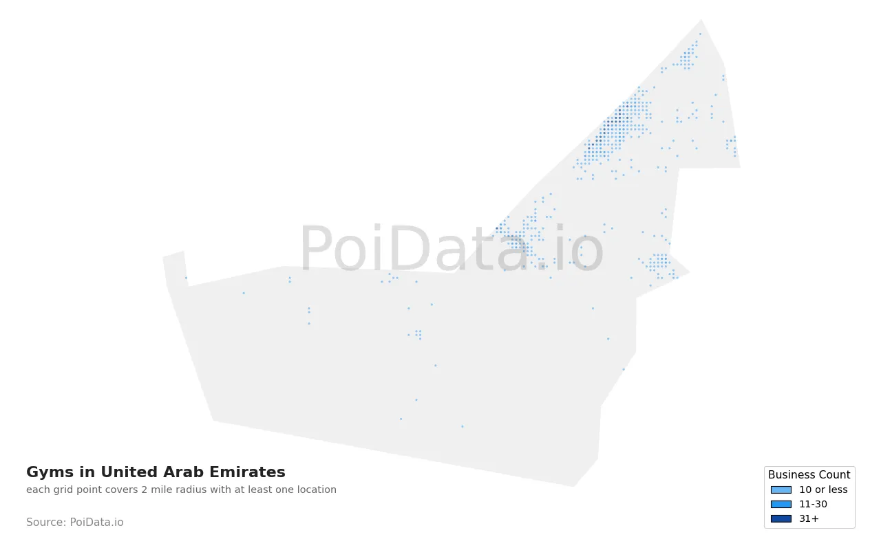 Gym density map for United Arab Emirates