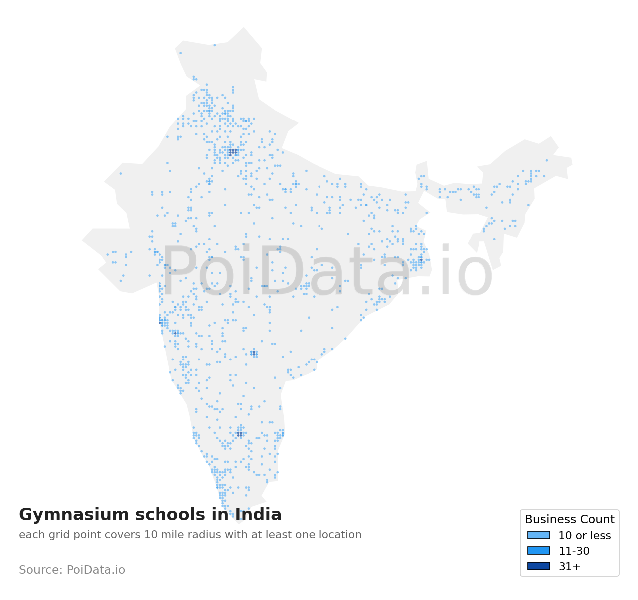 Gymnasium school density map for India