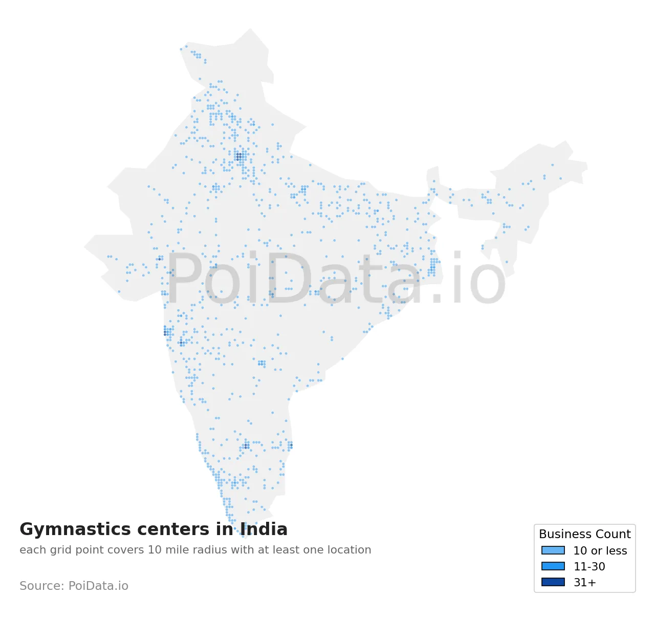 Gymnastics center density map for India