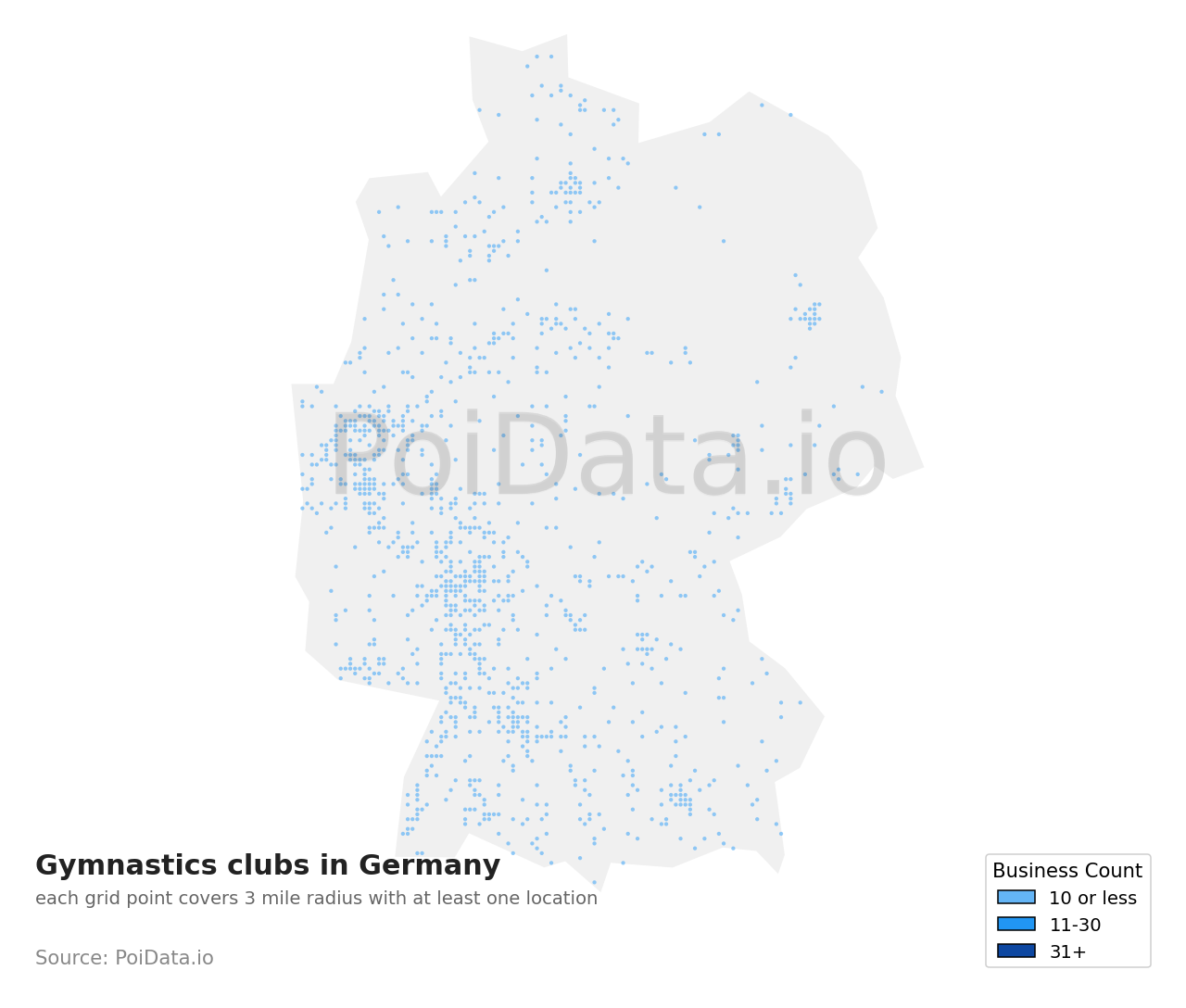 Gymnastics club density map for Germany