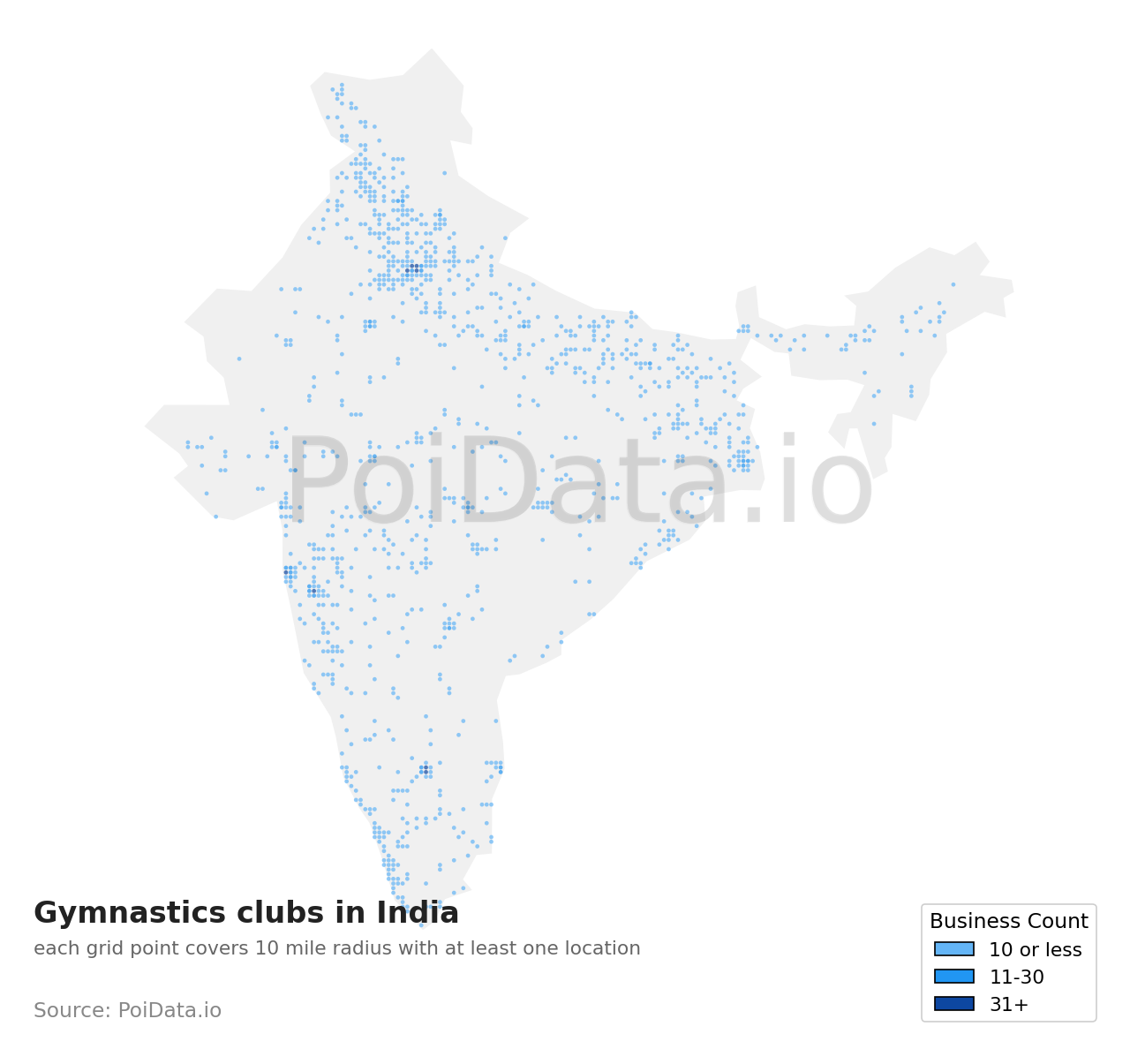 Gymnastics club density map for India