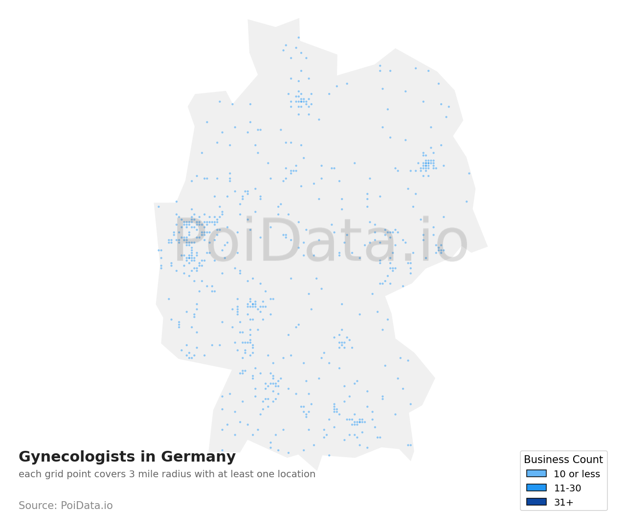 Gynecologist density map for Germany