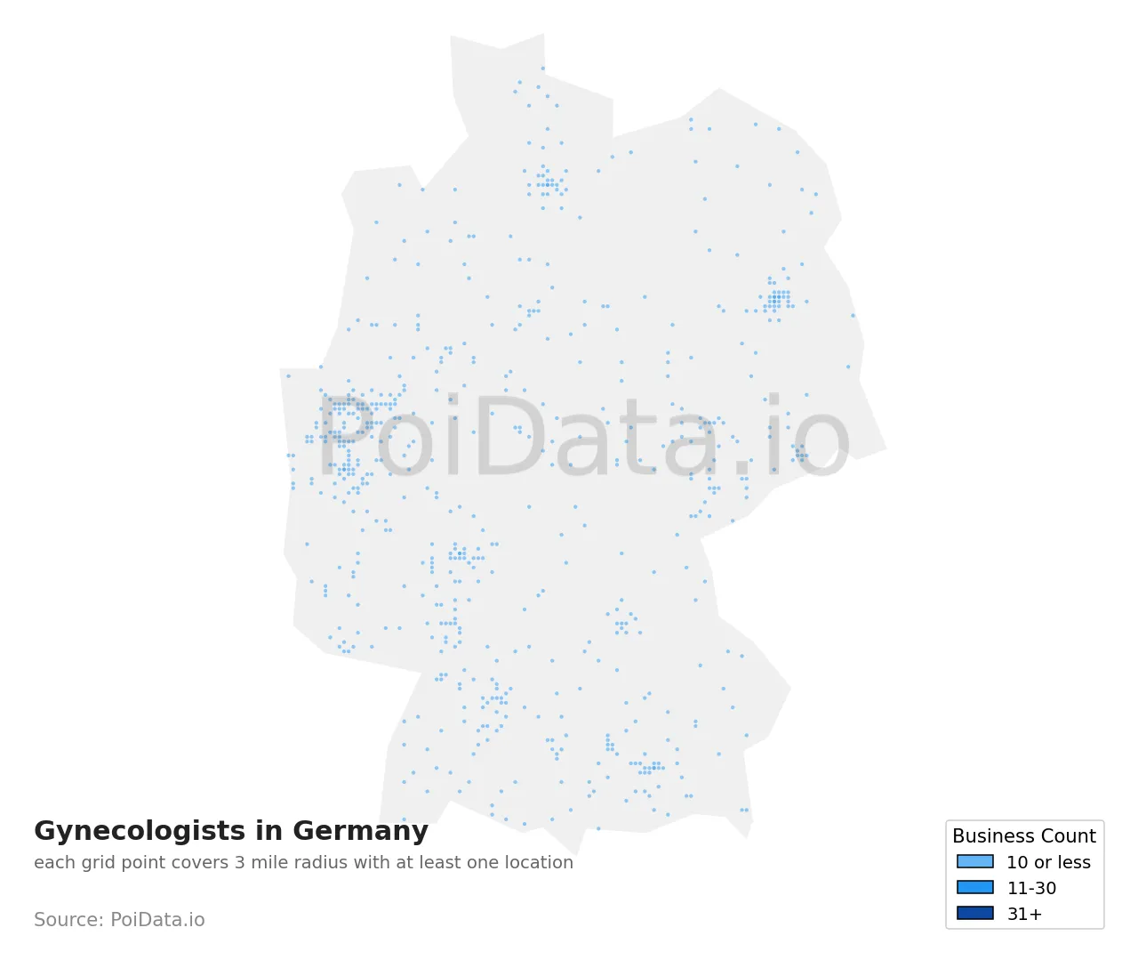 Gynecologist density map for Germany