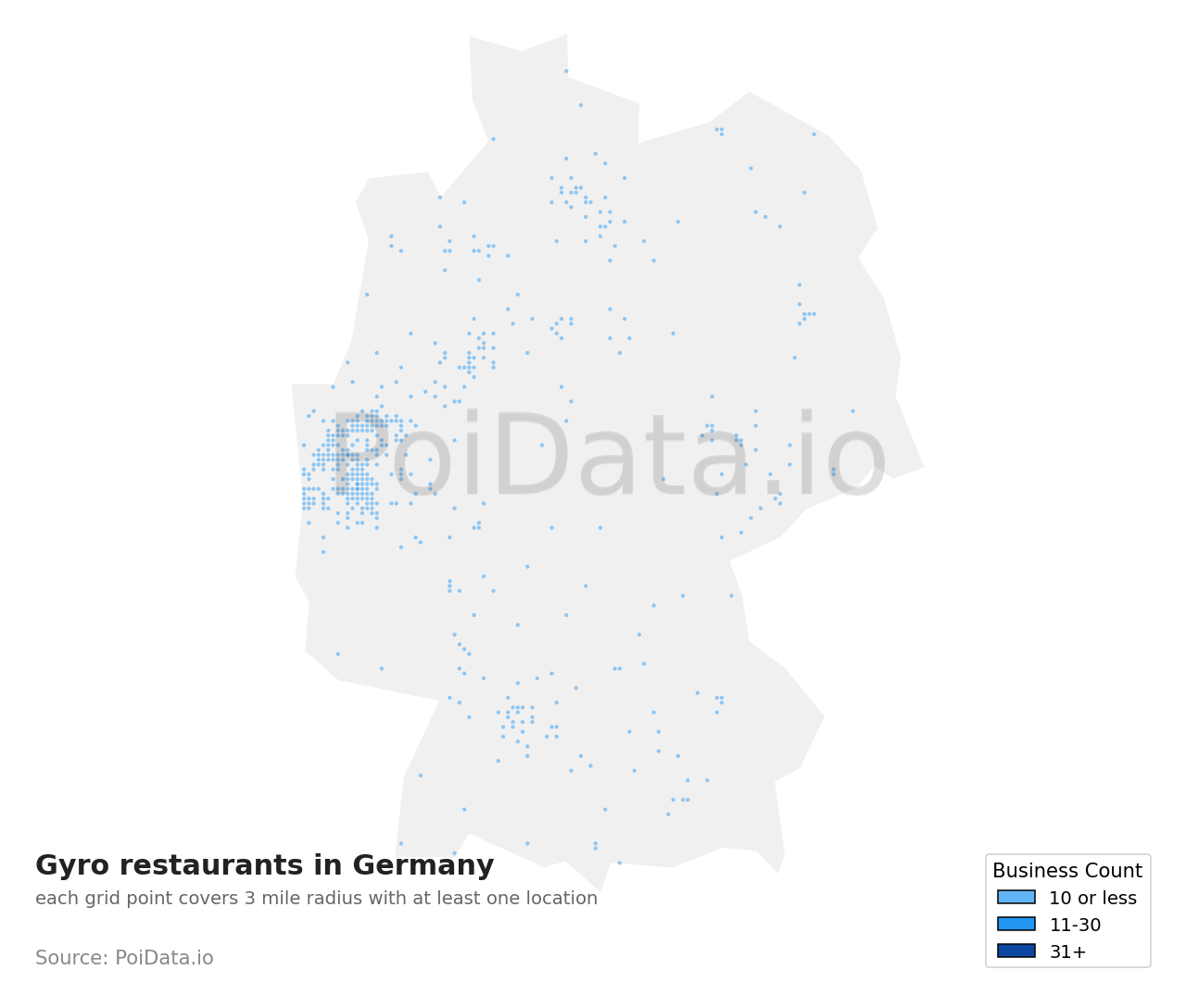 Gyro restaurant density map for Germany