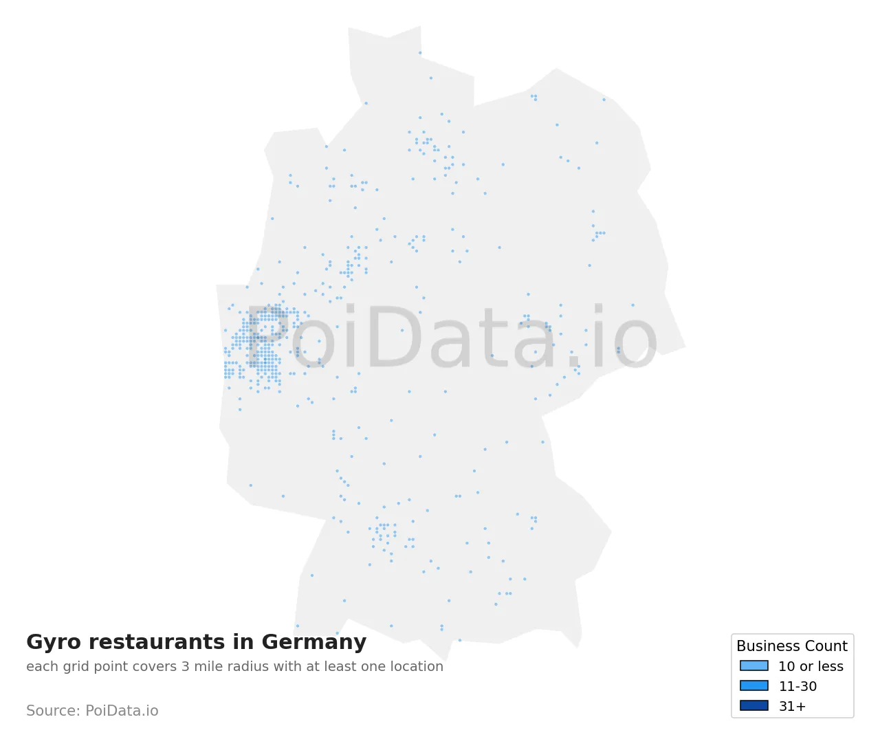 Gyro restaurant density map for Germany