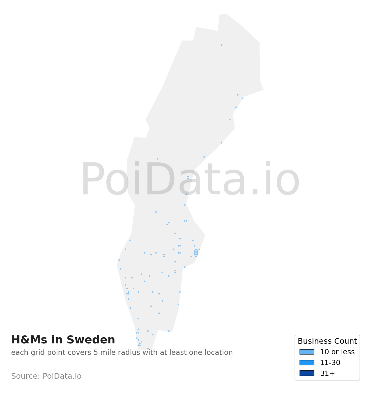H&M density map for Sweden