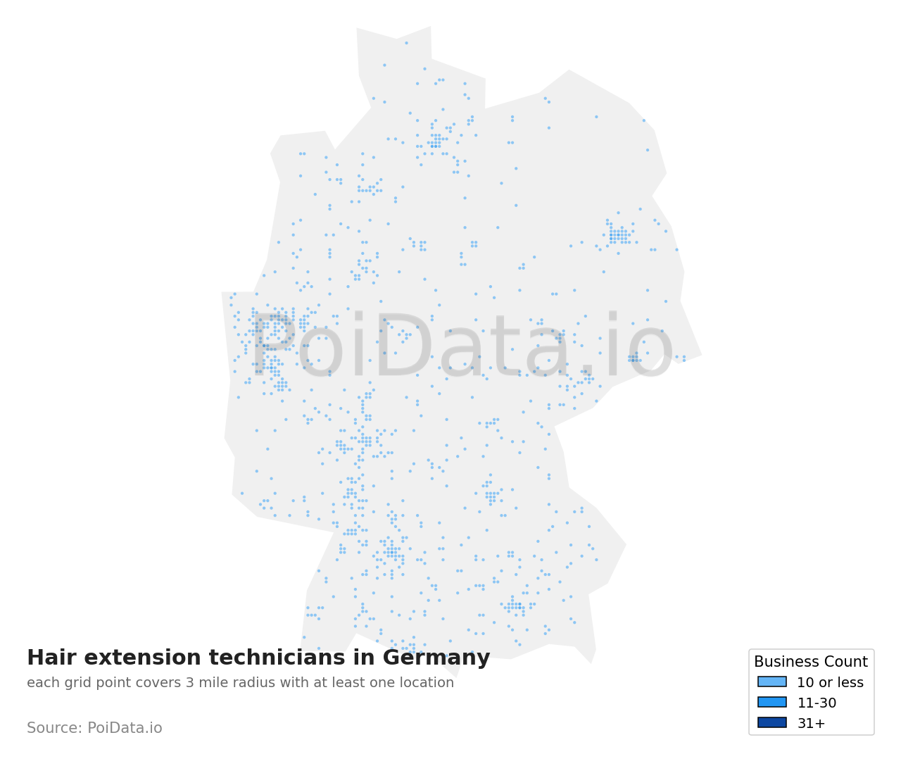 Hair extension technician density map for Germany