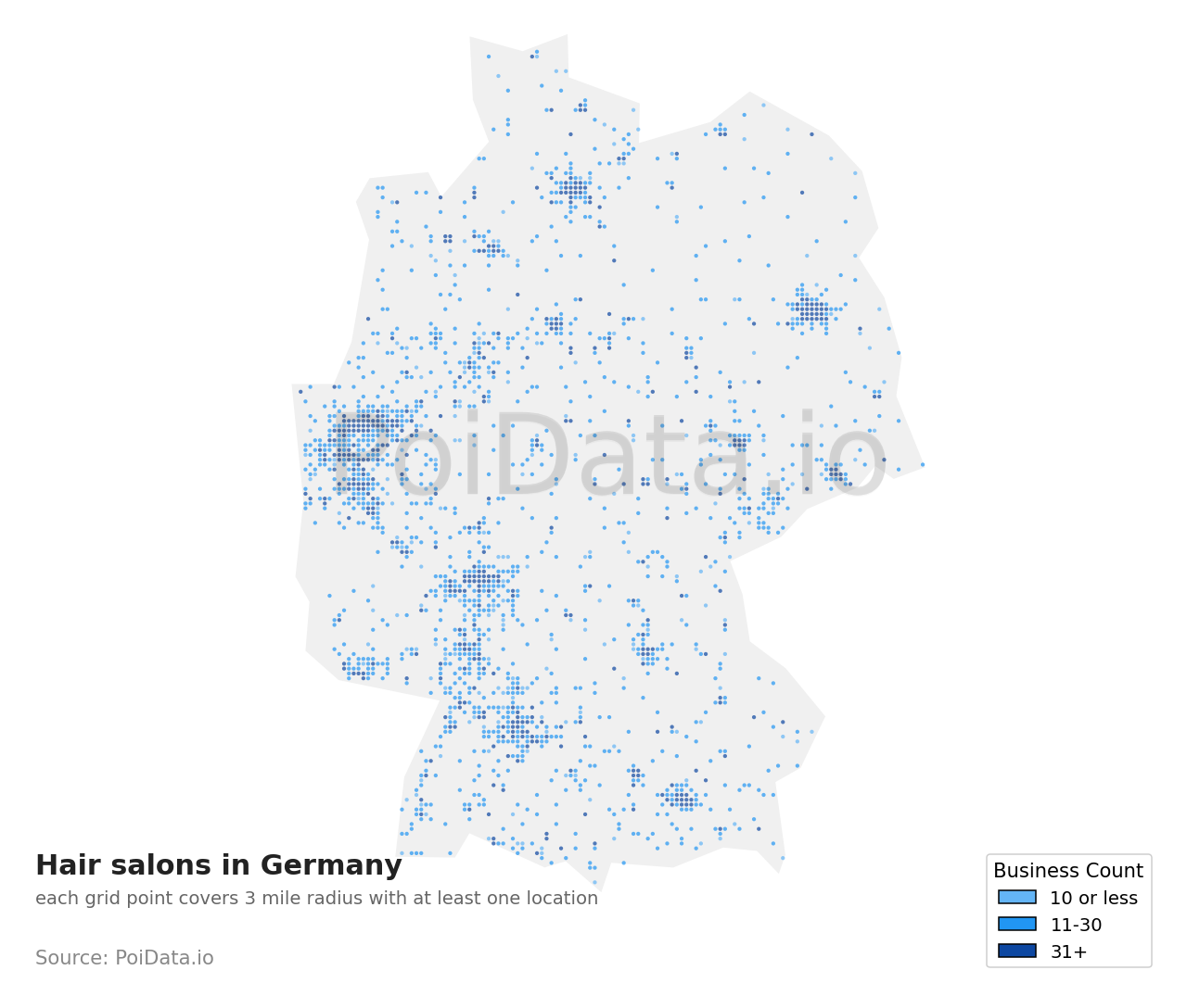 Hair salon density map for Germany