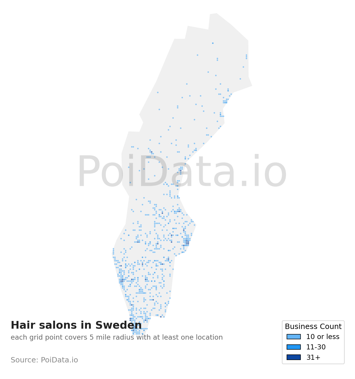 Hair salon density map for Sweden