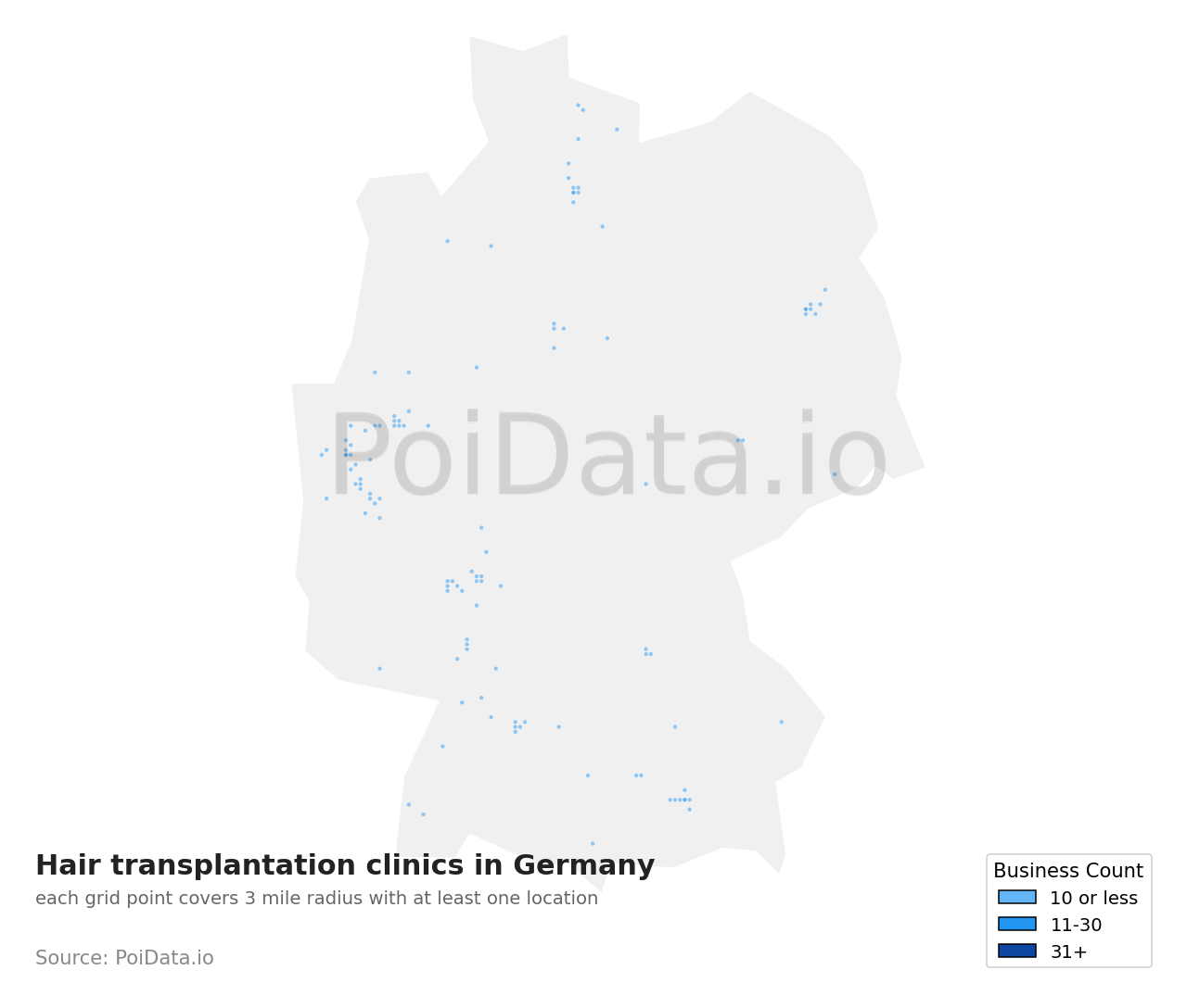 Hair transplantation clinic density map for Germany