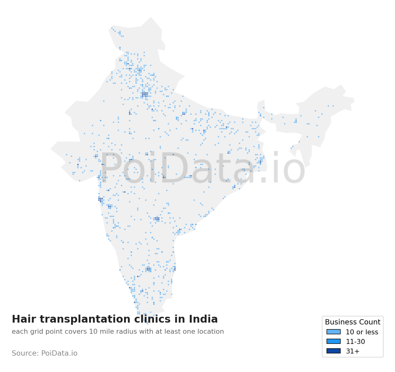 Hair transplantation clinic density map for India
