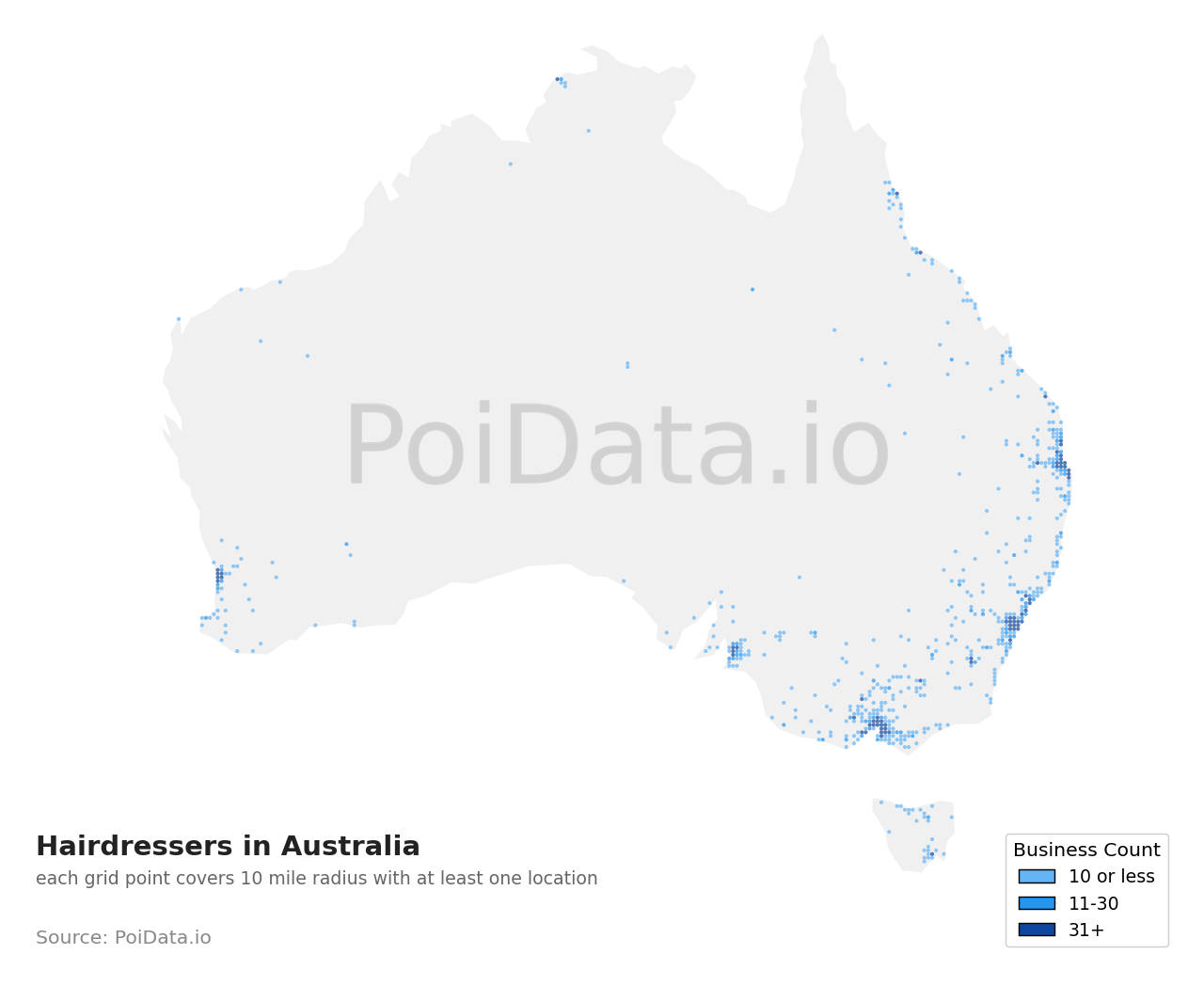 Hairdresser density map for Australia