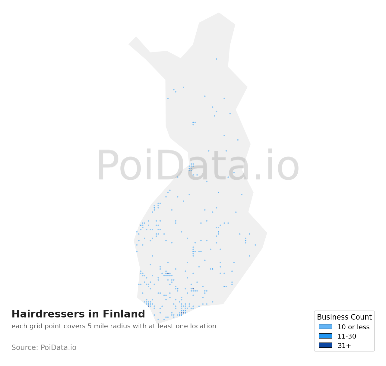 Hairdresser density map for Finland