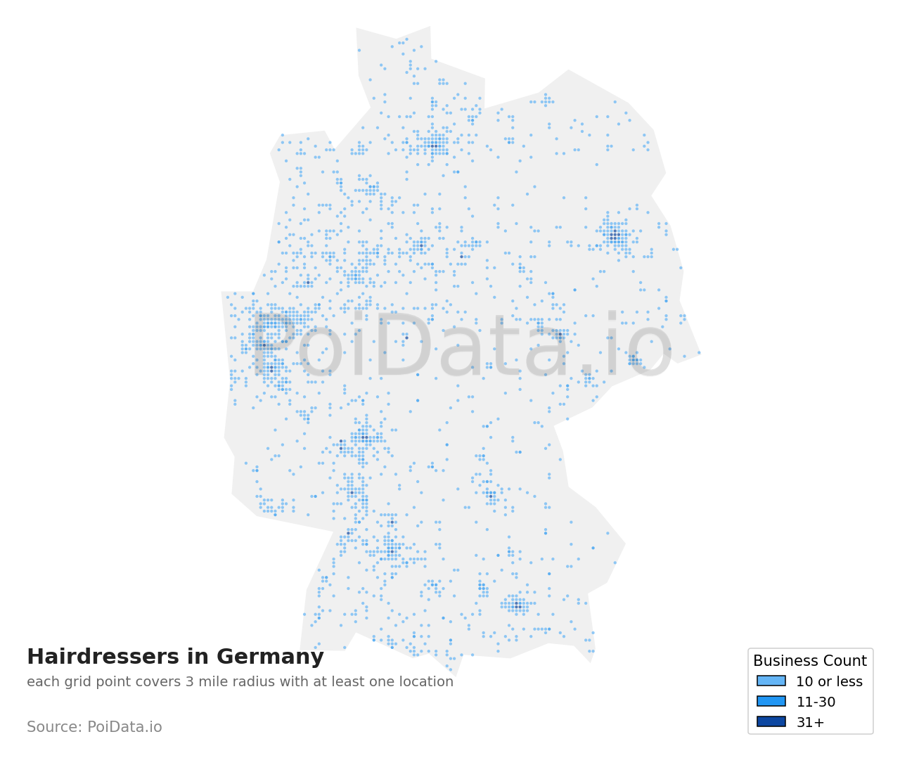 Hairdresser density map for Germany