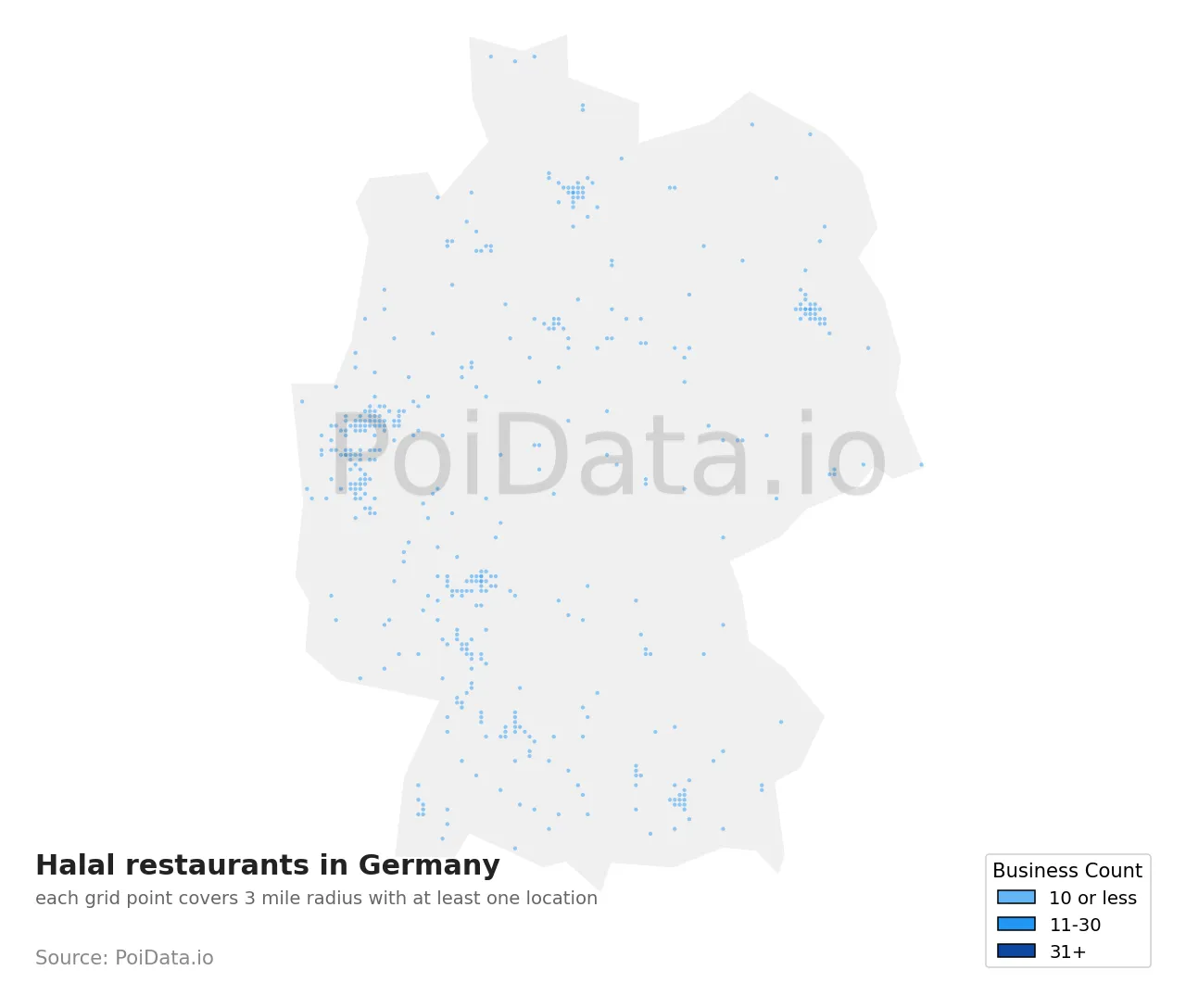Halal restaurant density map for Germany