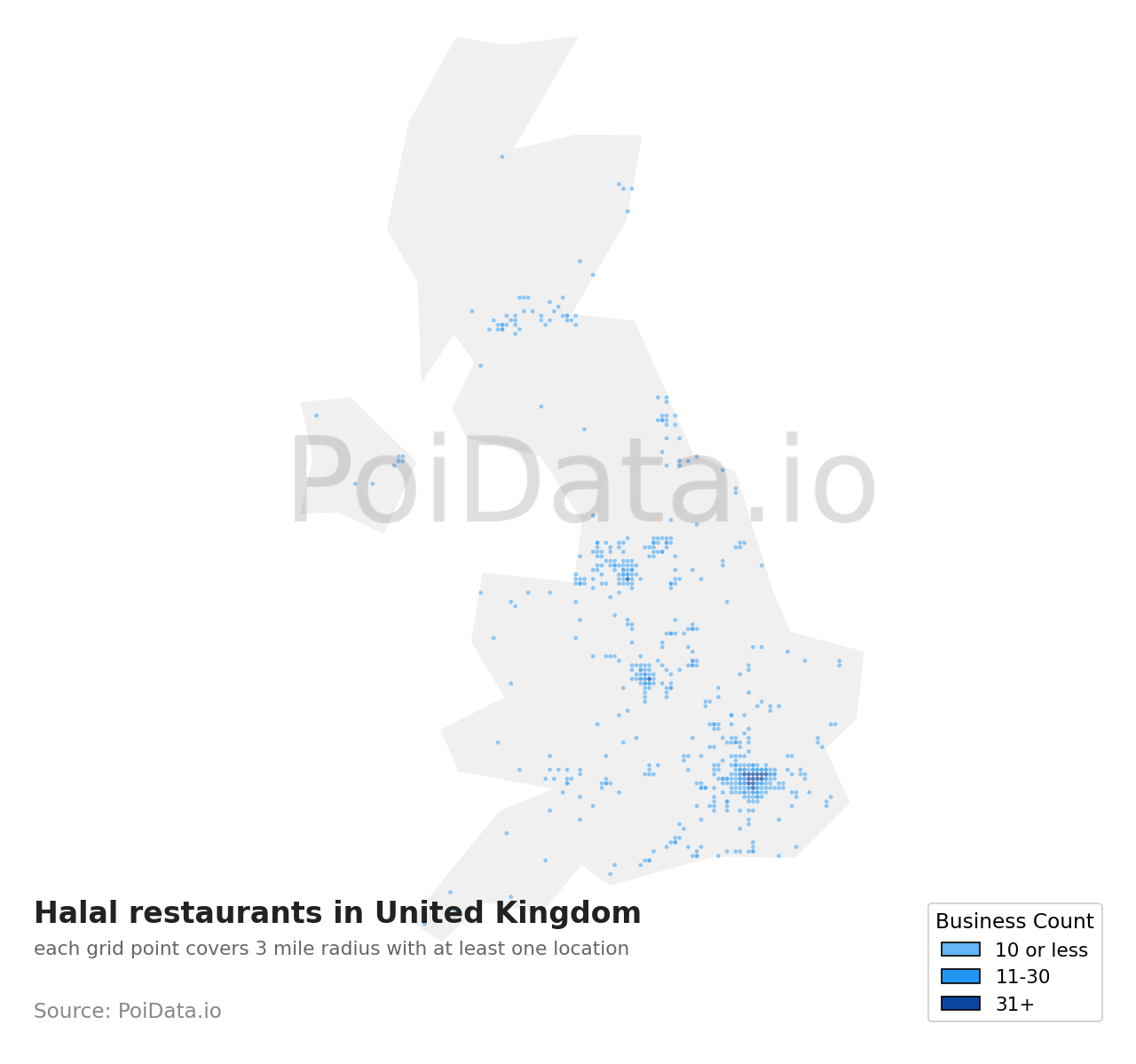 Halal restaurant density map for United Kingdom