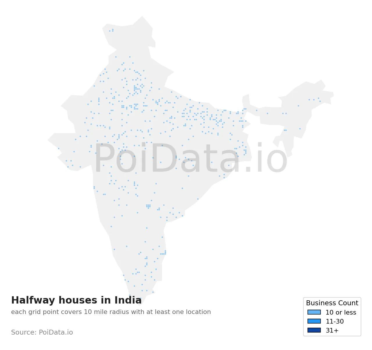 Halfway house density map for India