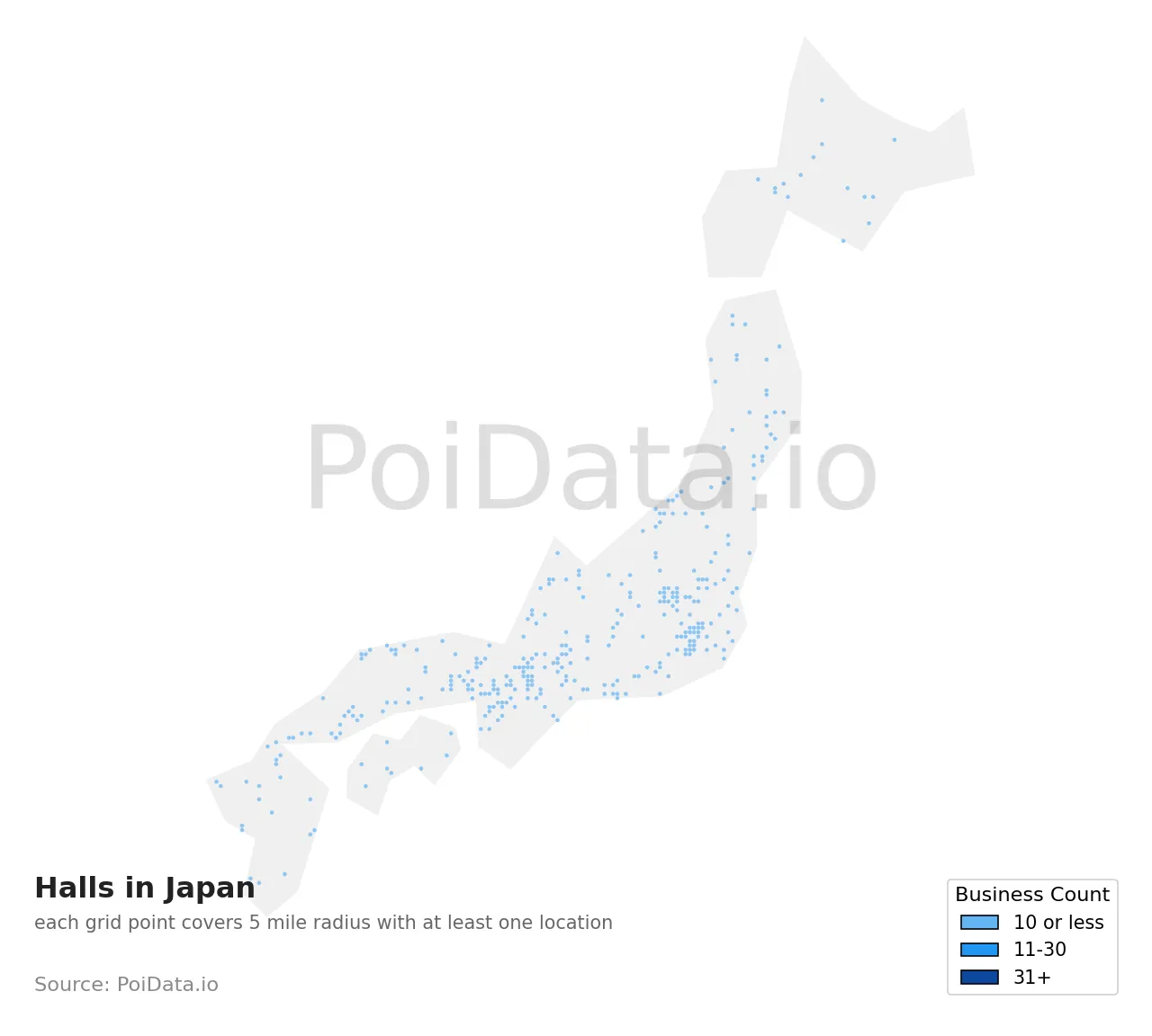 Hall density map for Japan