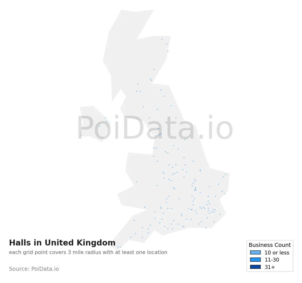 Hall density map for United Kingdom
