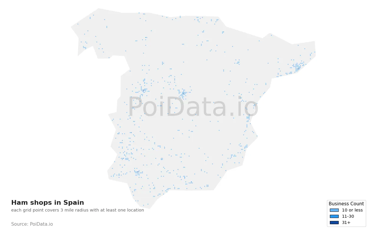 Ham shop density map for Spain