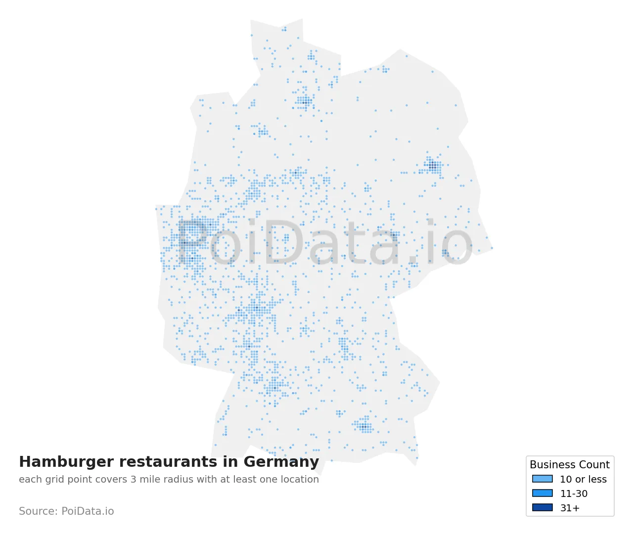 Hamburger restaurant density map for Germany