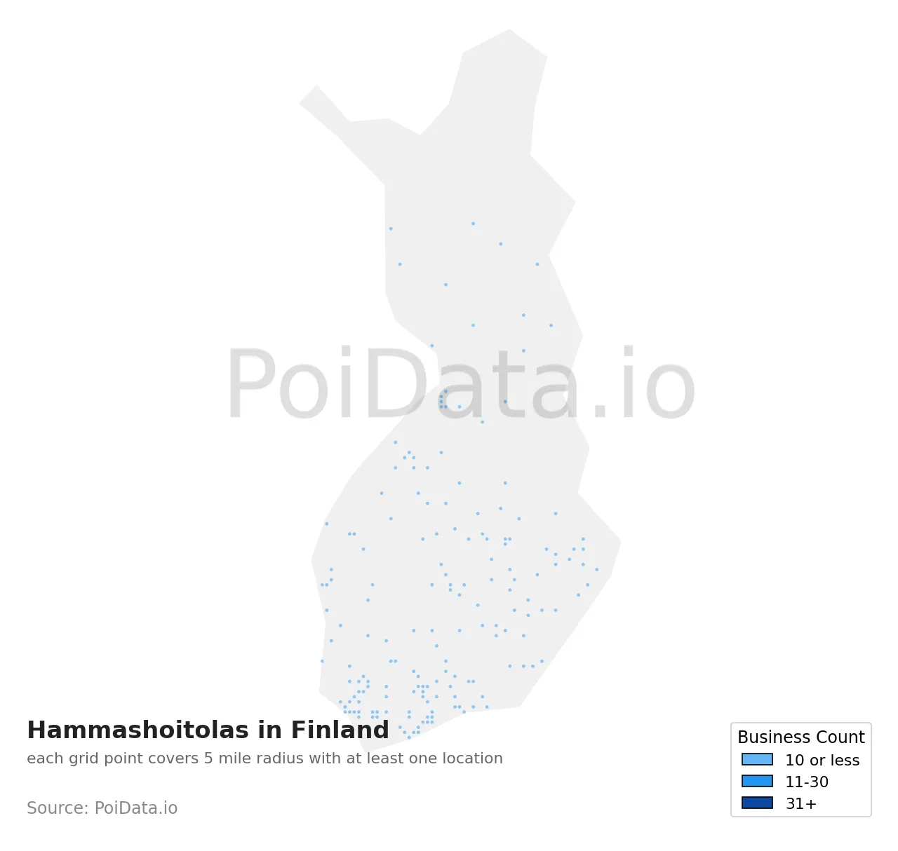 Hammashoitola density map for Finland