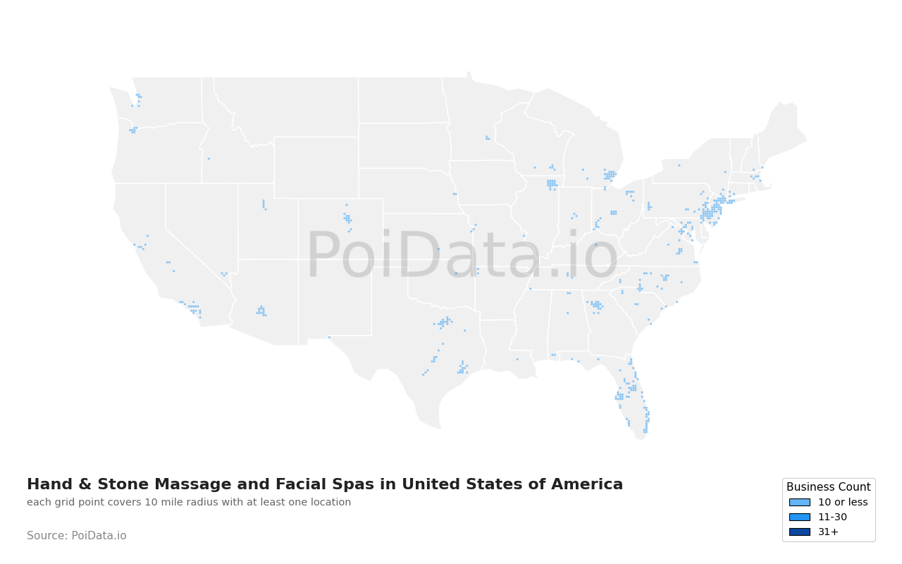 Hand & Stone Massage and Facial Spa density map for United States