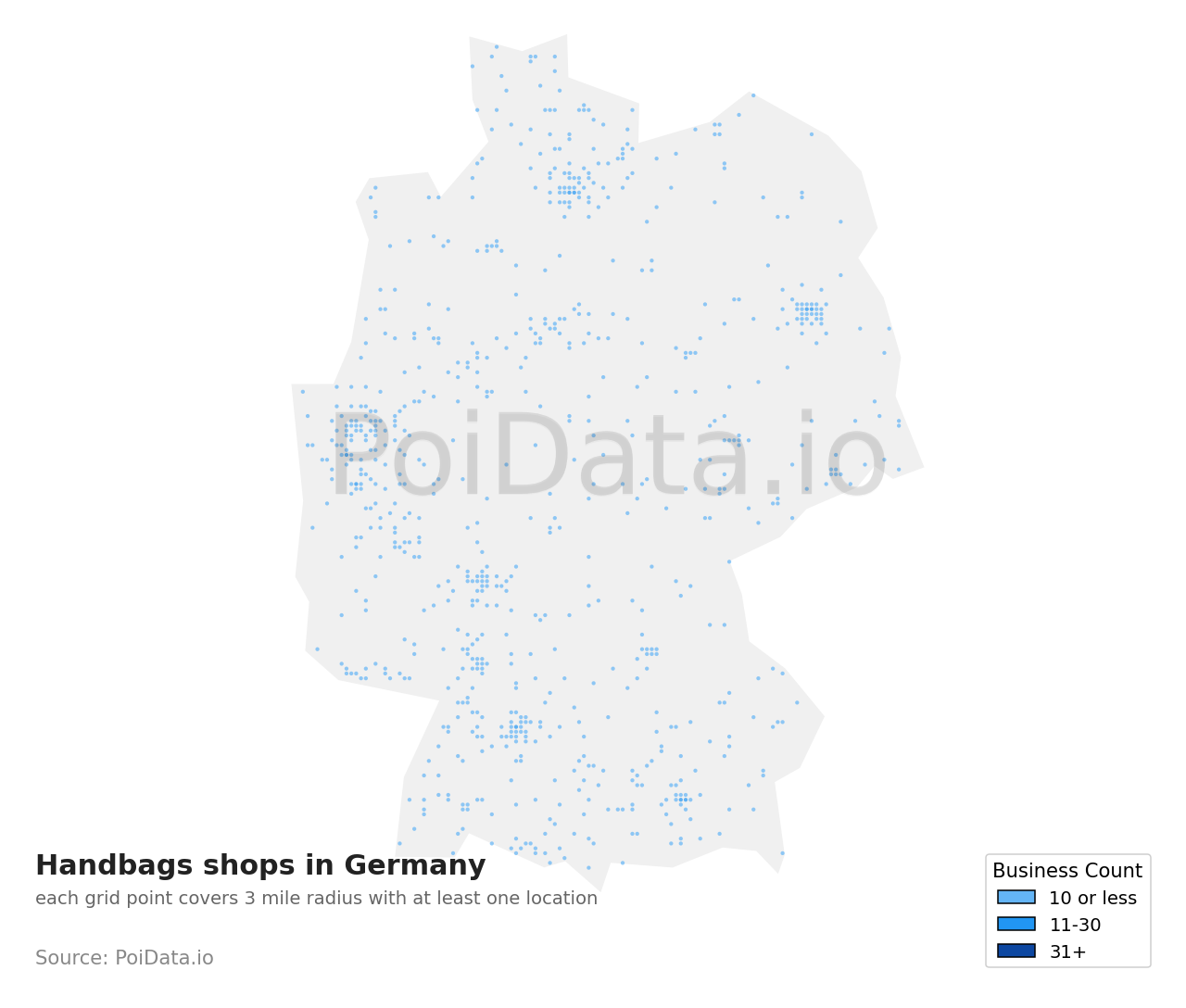 Handbags shop density map for Germany