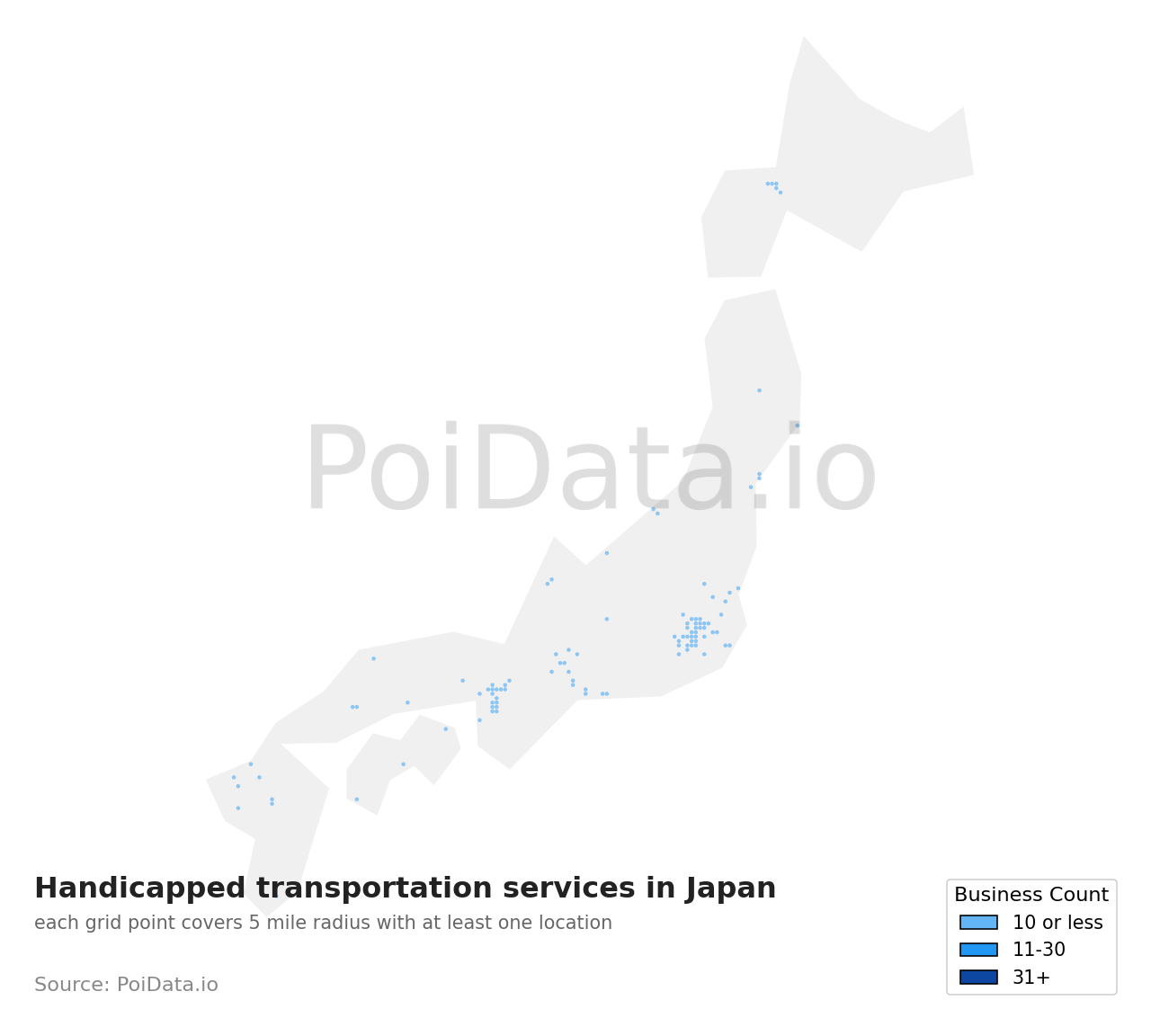 Handicapped transportation service density map for Japan