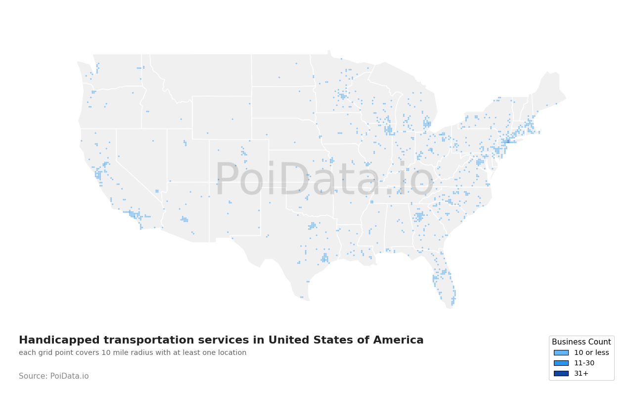 Handicapped transportation service density map for Illinois, United States