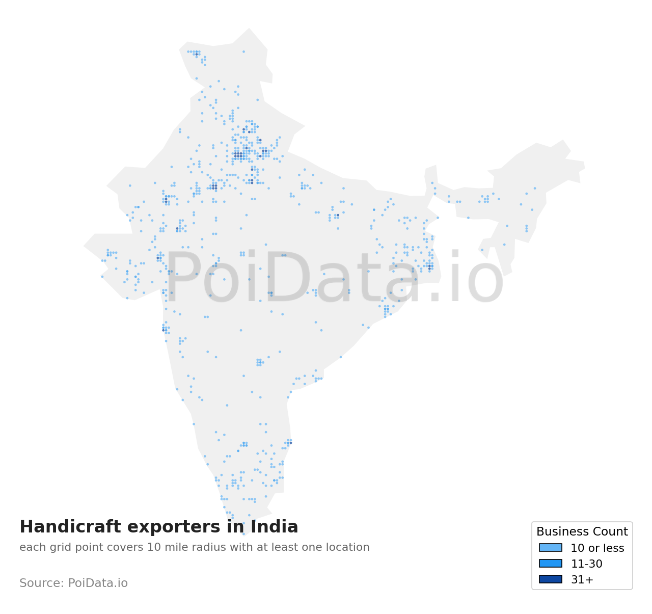 Handicraft exporter density map for India