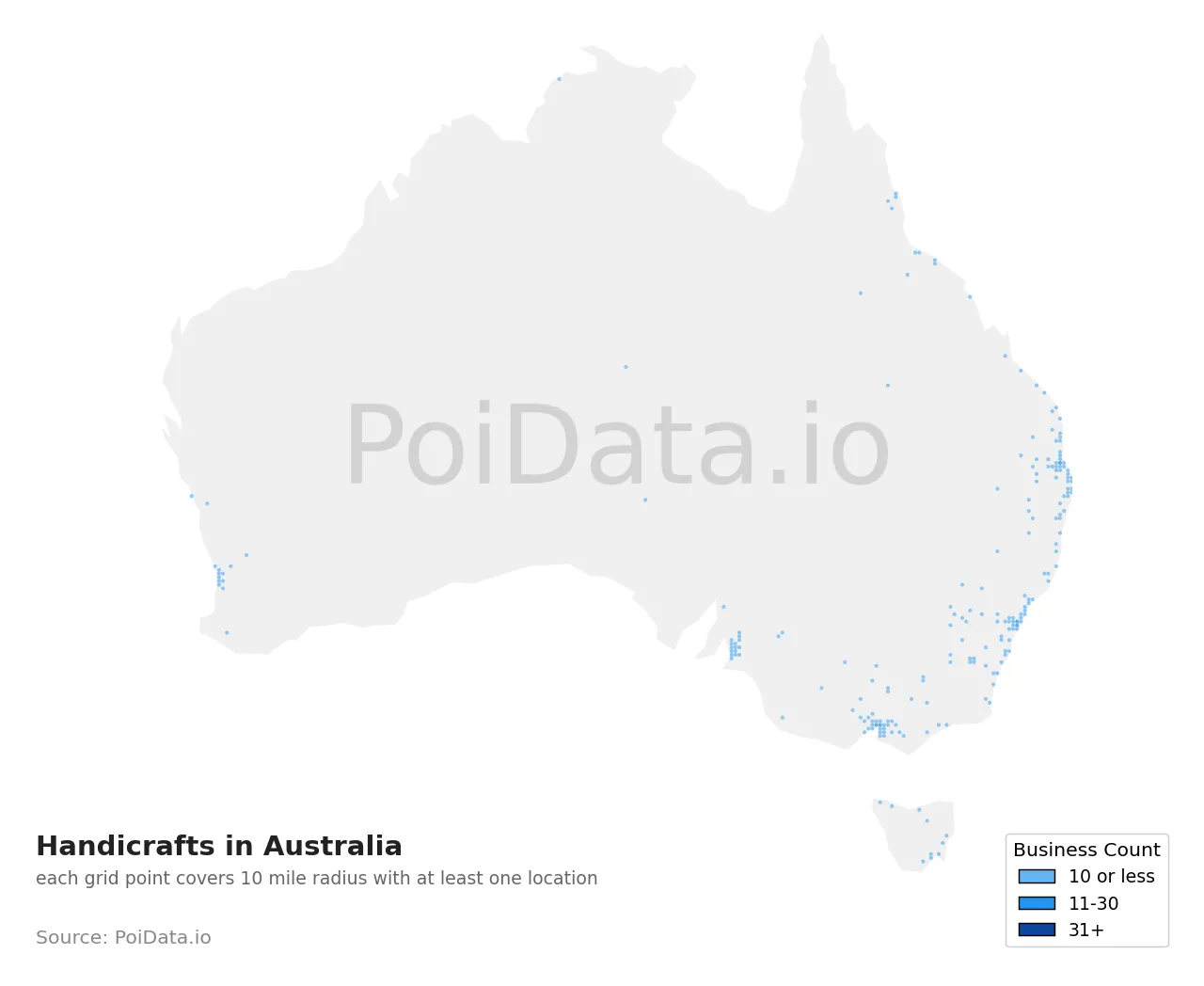 Handicraft density map for Australia