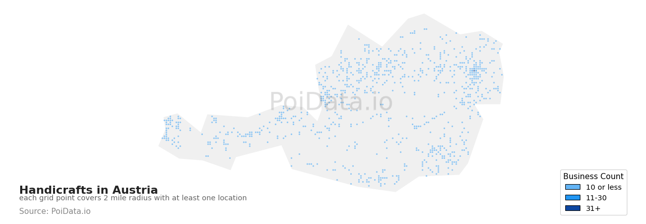 Handicraft density map for Austria