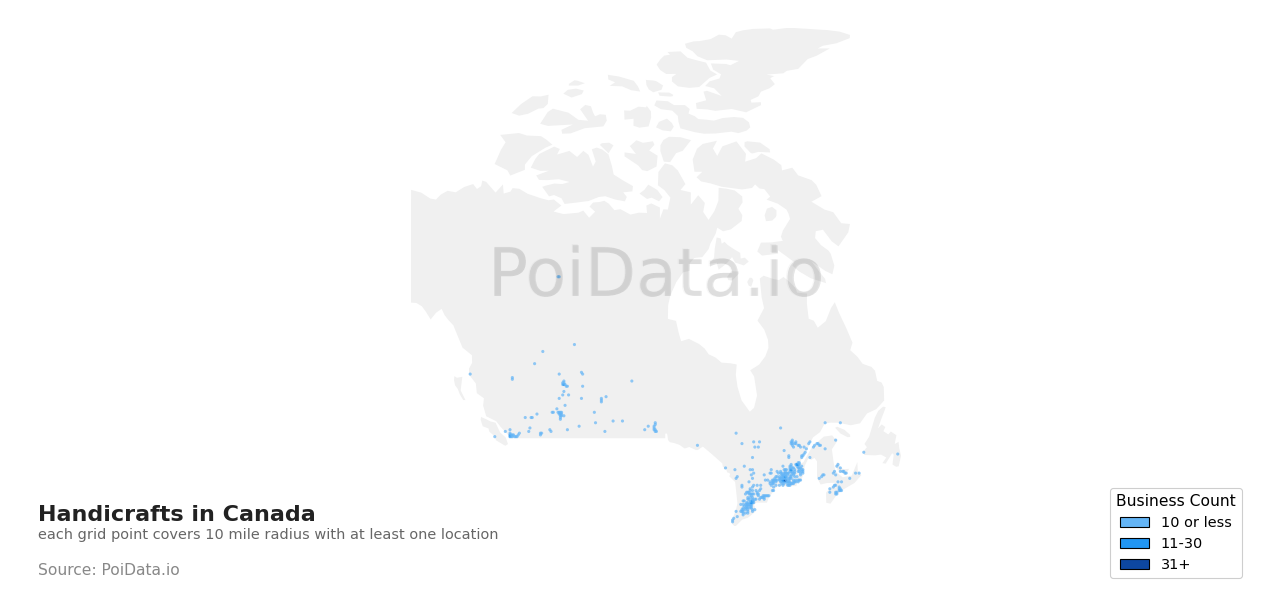 Handicraft density map for Canada