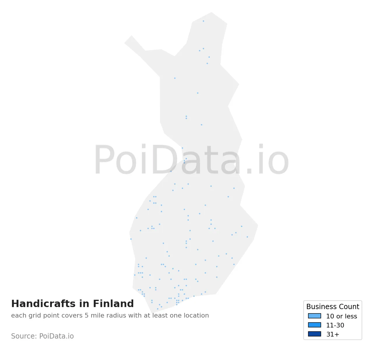 Handicraft density map for Finland