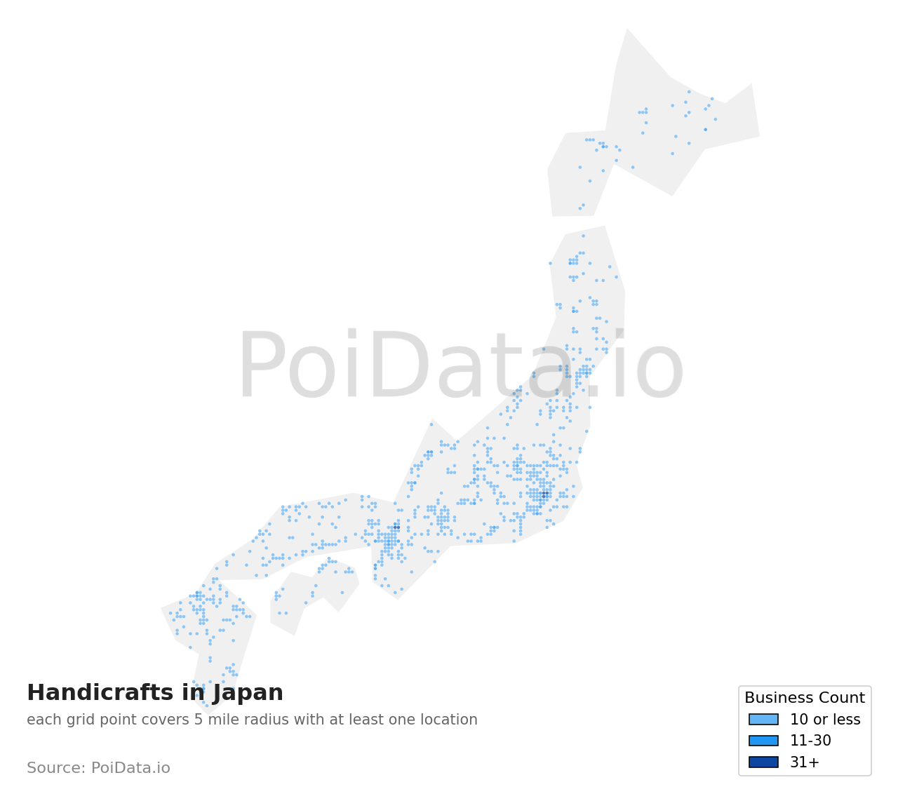 Handicraft density map for Japan