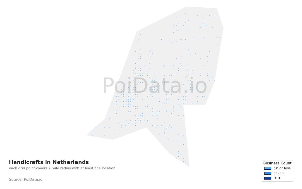 Handicraft density map for Netherlands