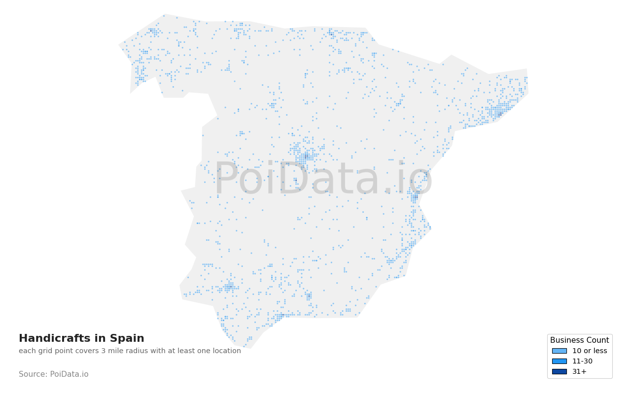 Handicraft density map for Spain