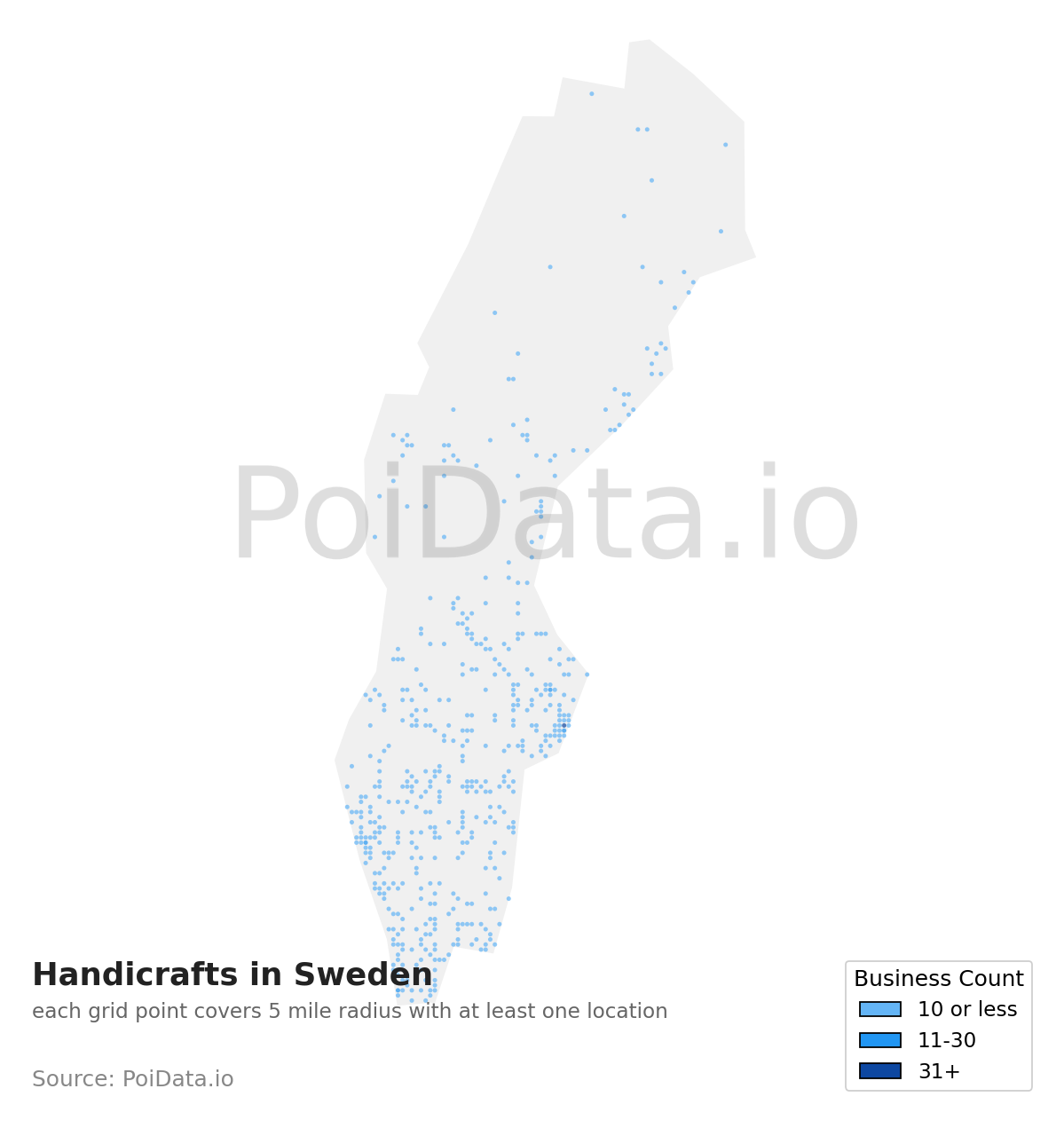 Handicraft density map for Sweden